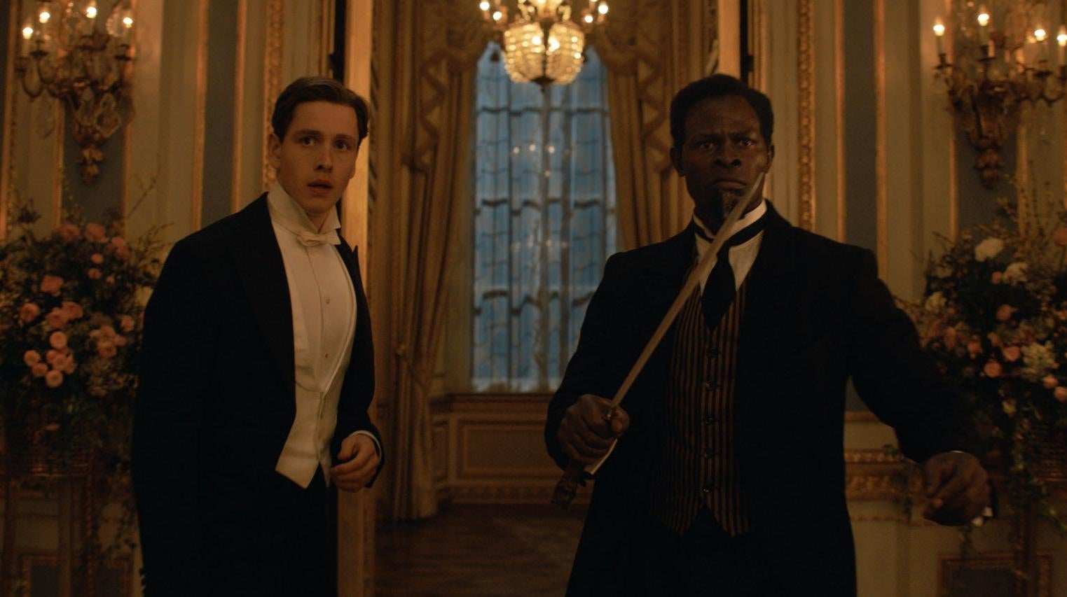 Harris Dickinson and Djimon Hounsou get ready to battle in The King’s Man.