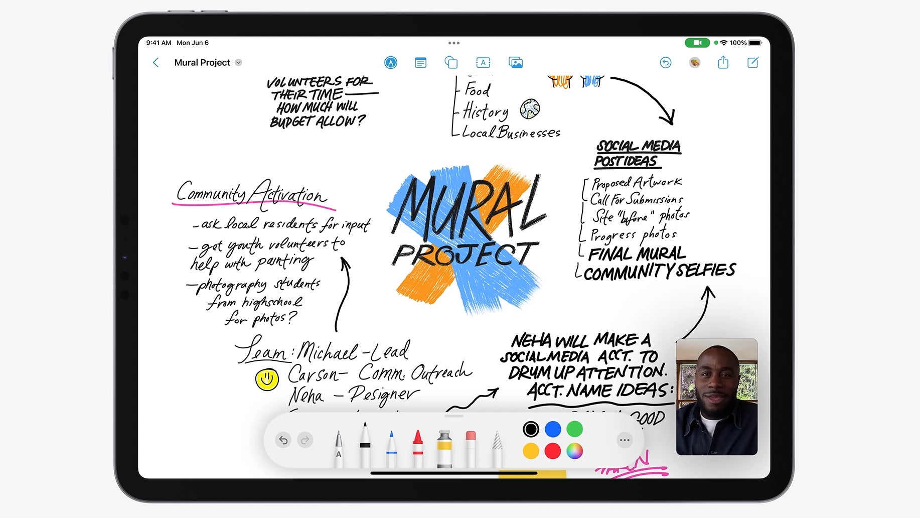 Collaborate using FaceTime in Freeflow. 