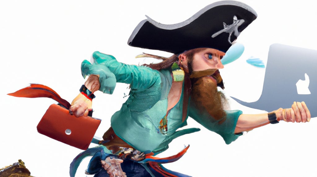 “A pirate running away with a computer, digital art” DALL-E