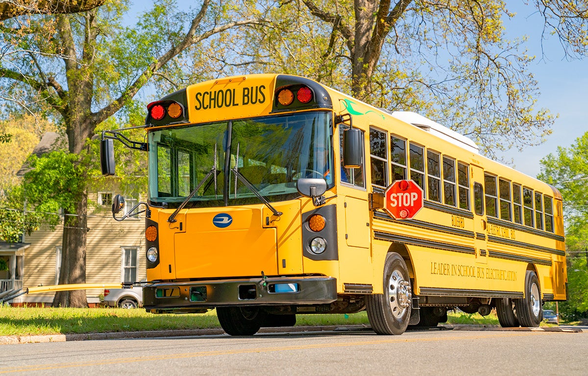 A Blue Bird “Type-D” electric bus. 