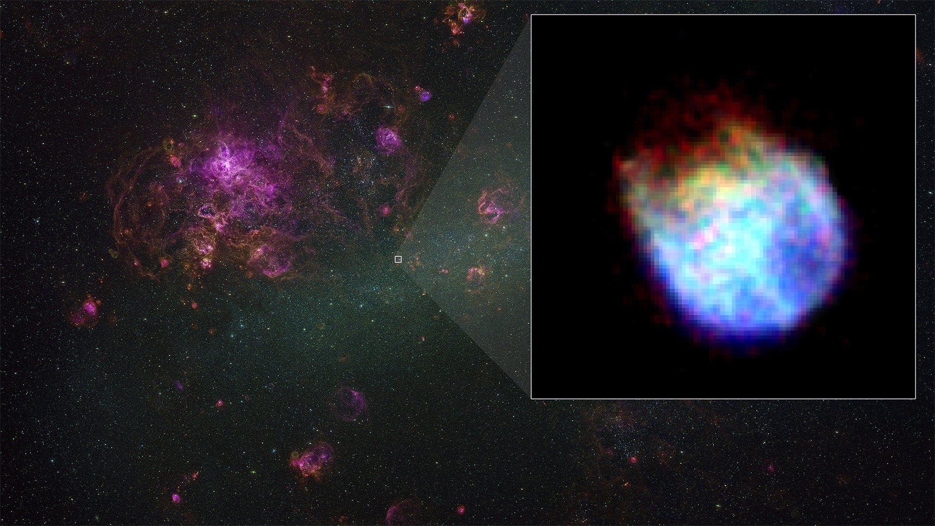 Image: Inset, JAXA/NASA/XRISM Xtend; background, C. Smith, S. Points, the MCELS Team and NOIRLab/NSF/AURA