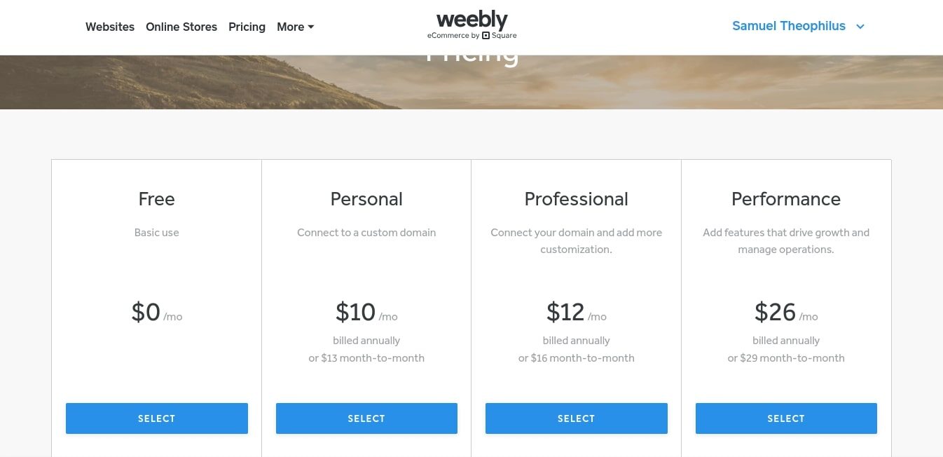 Weebly Pricing Plans