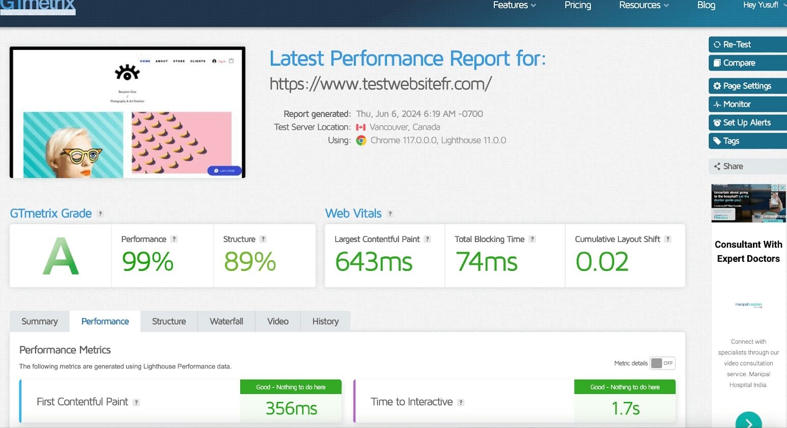 Wix Gtmetrix Test