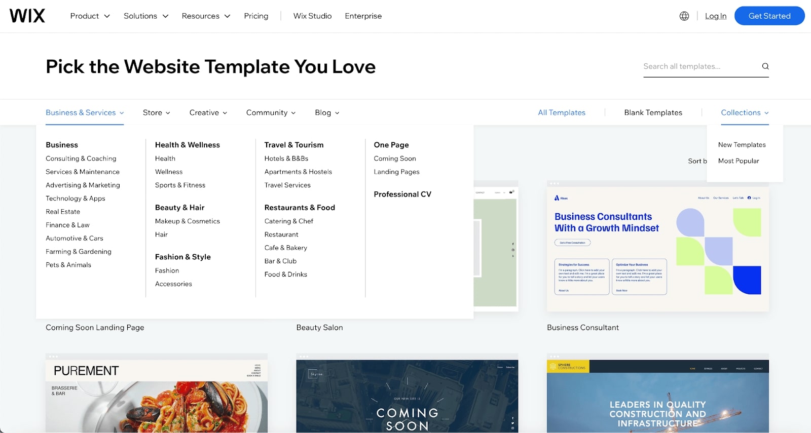 Wix Template Options