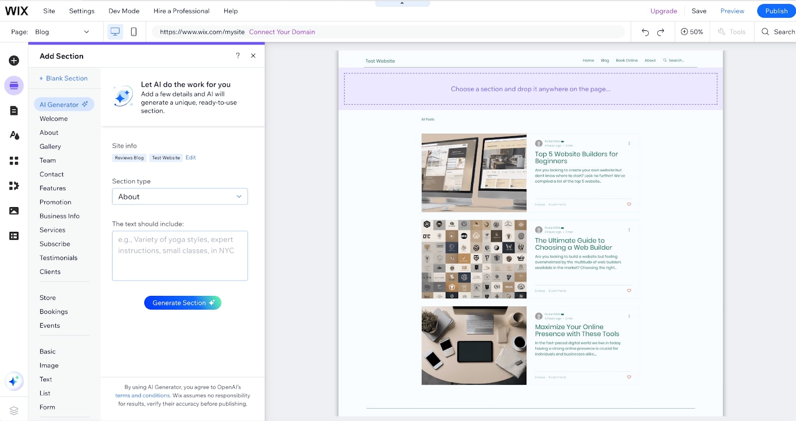 Wix Ai Generate Section