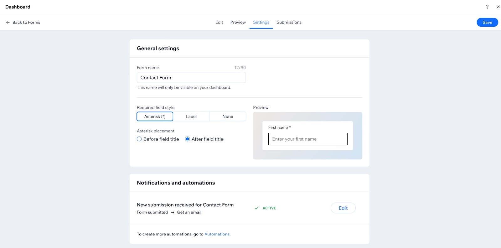 Wix General Settings