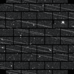 Starlink satellite streaks as viewed by a ground based telescope.