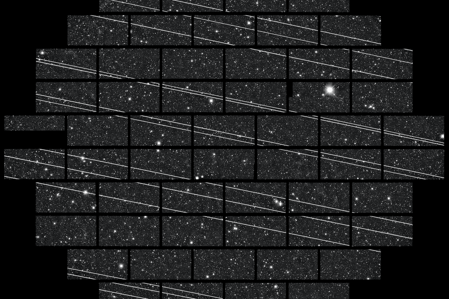 Starlink satellite streaks as viewed by a ground based telescope.