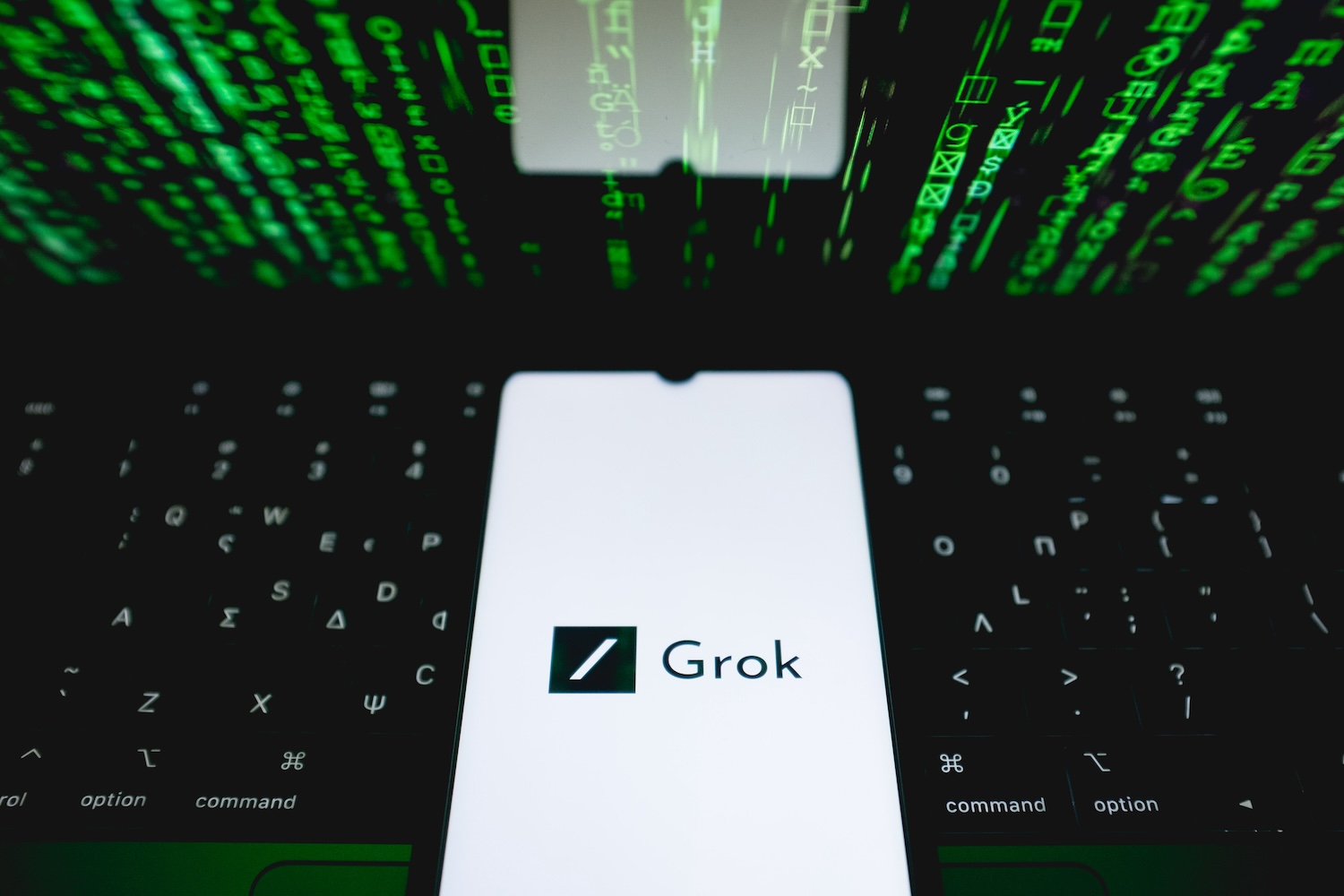 The Grok logo is being displayed on a smartphone screen in Athens, Greece, on July 22, 2024.