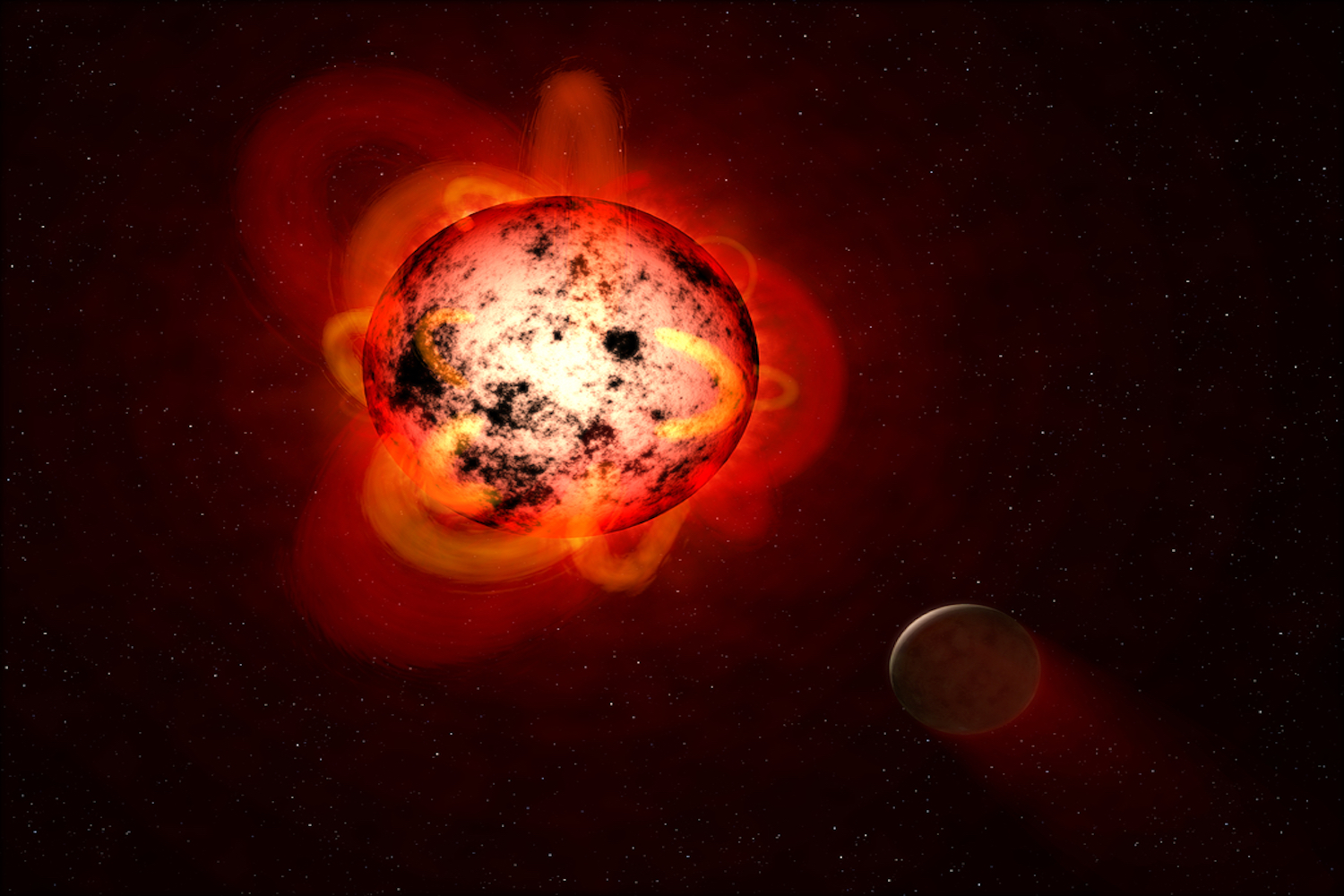 Artist's rendition of a Red Dwarf emitting solar flares