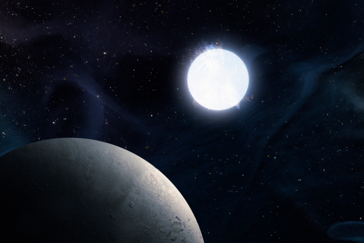 Artist's rendition of Earth-like planet near a white dwarf