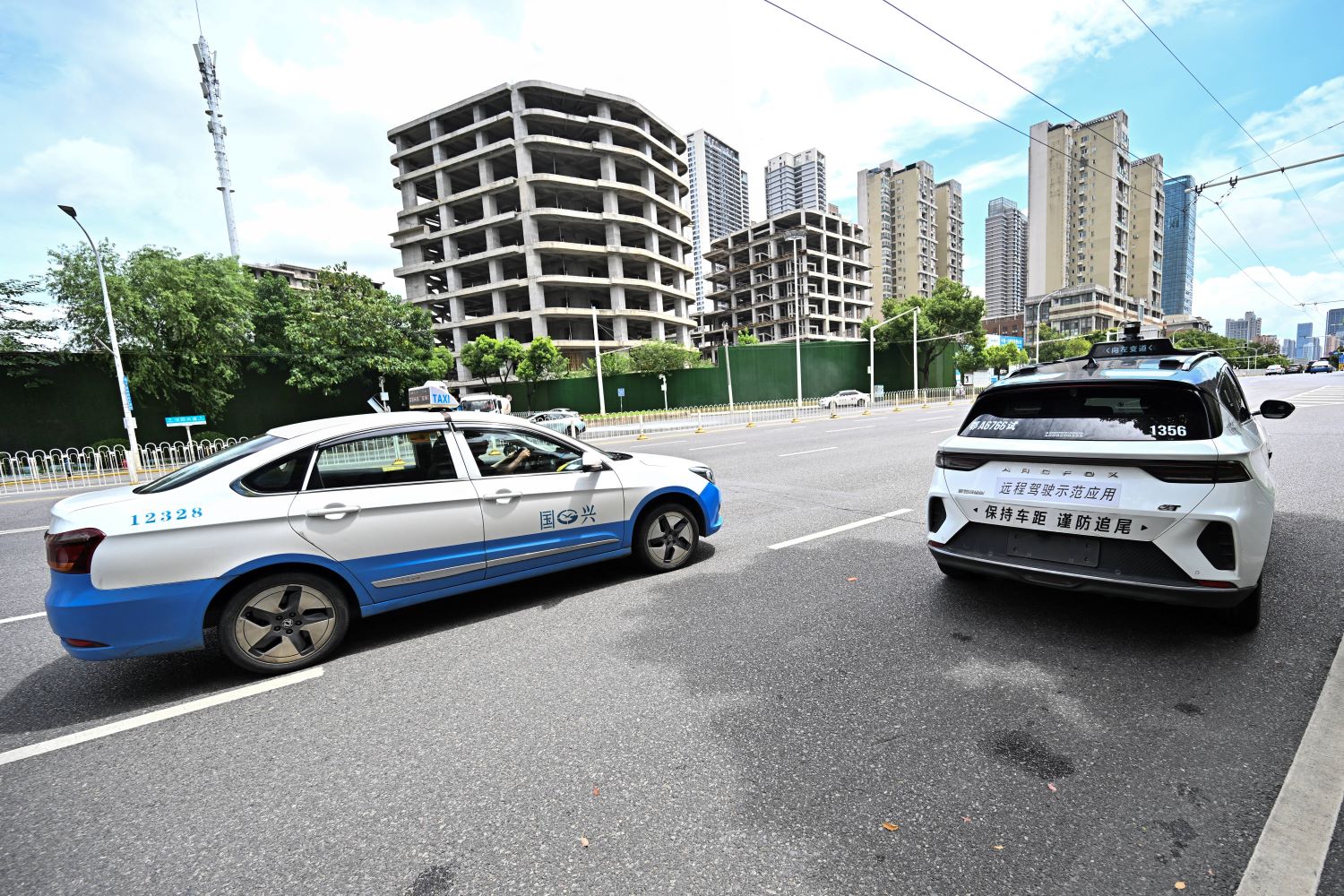 Two cars equipped with autonomous vehicle systesm in China