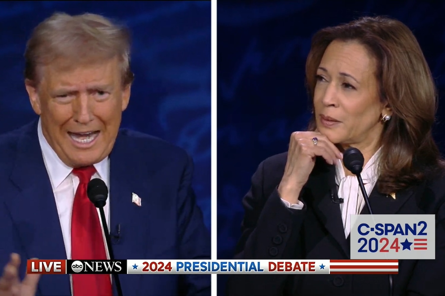 Donald Trump (left) and Kamala Harris during the presidential debate in Philadelphia on September 10, 2024.