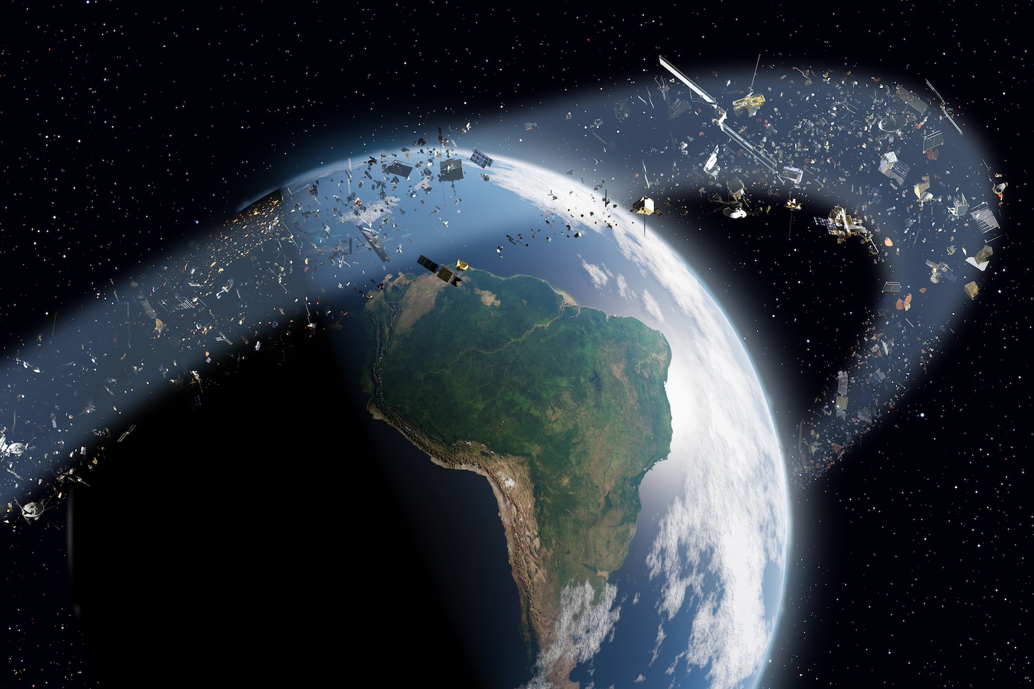 Illustration of space junk orbiting the Earth.