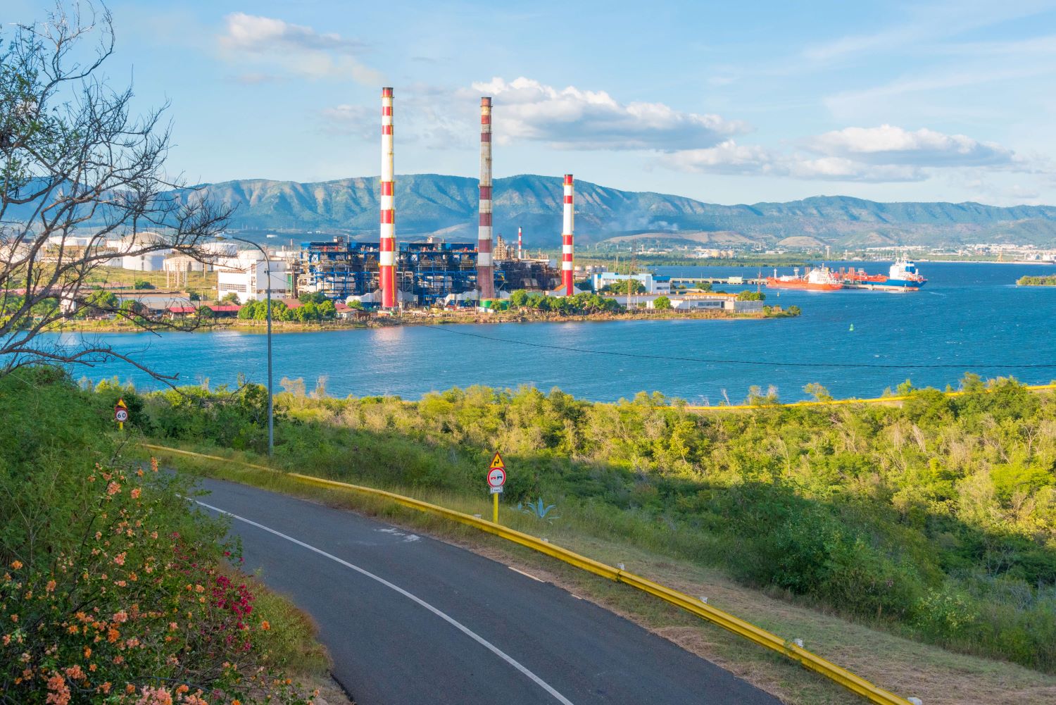 A view from across a bay of the Antonio Maceo power plant in Cuba.