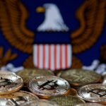 Gold coins in front of the SEC logo