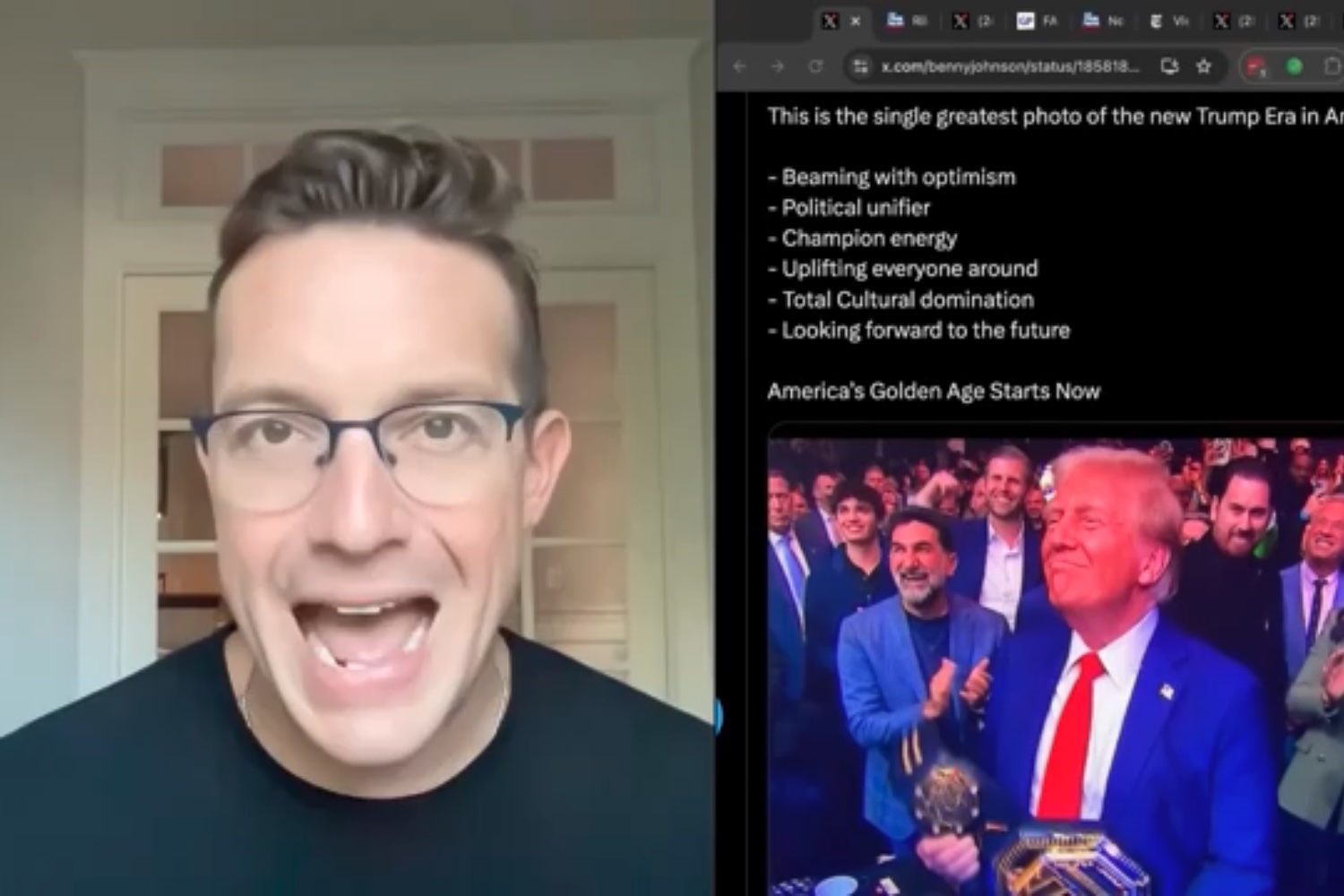 Far-right influencer Benny Johnson in a screenshot from his Nov. 18, 2024 YouTube show.