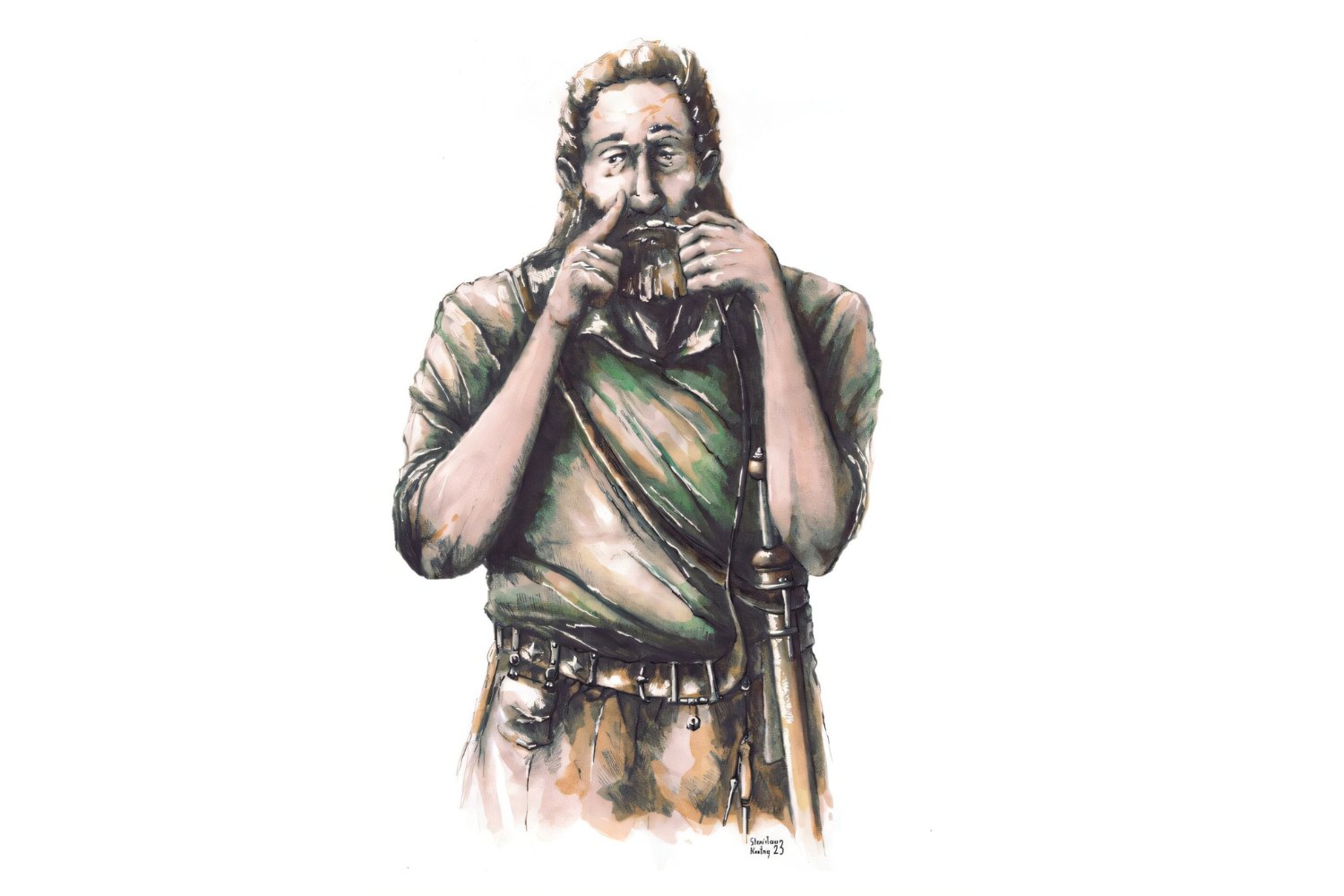 Art of a Germanic Warrior Sniffing Drugs