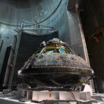 The Orion Environmental Test Article photographed inside the Thermal Vacuum Chamber on April 11, 2024, in the Space Environments Complex at NASA’s Neil Armstrong Test Facility in Sandusky, Ohio.