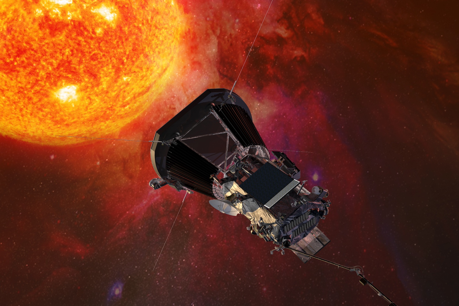 An artist's impression of the Parker Solar Probe approaching the Sun.