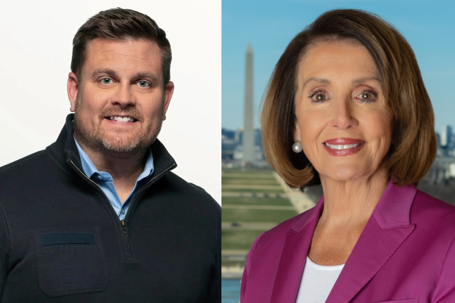 Brian Thompson (left) and Rep. Nancy Pelosi