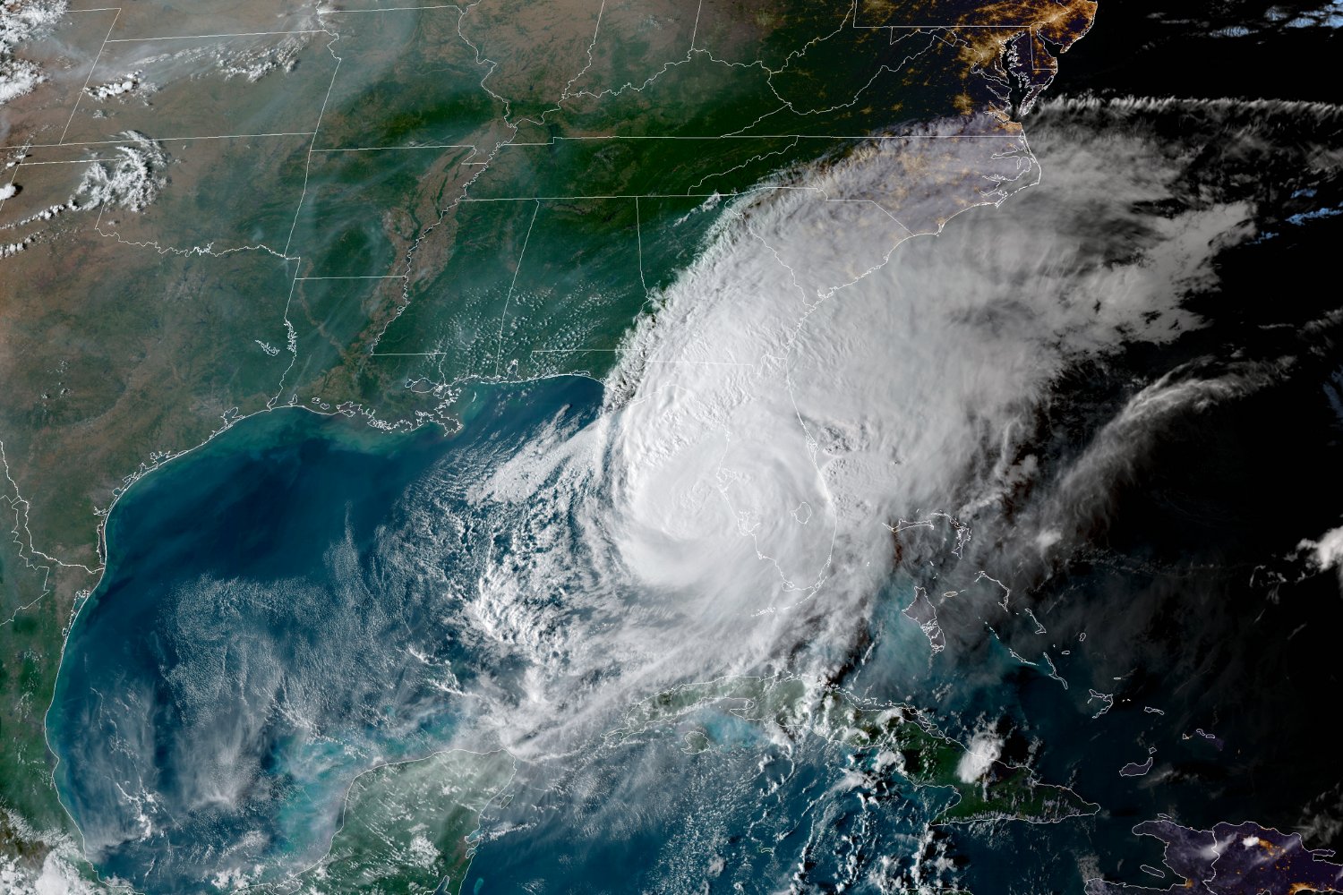 A satellite image of Hurricane Milton over Florida.