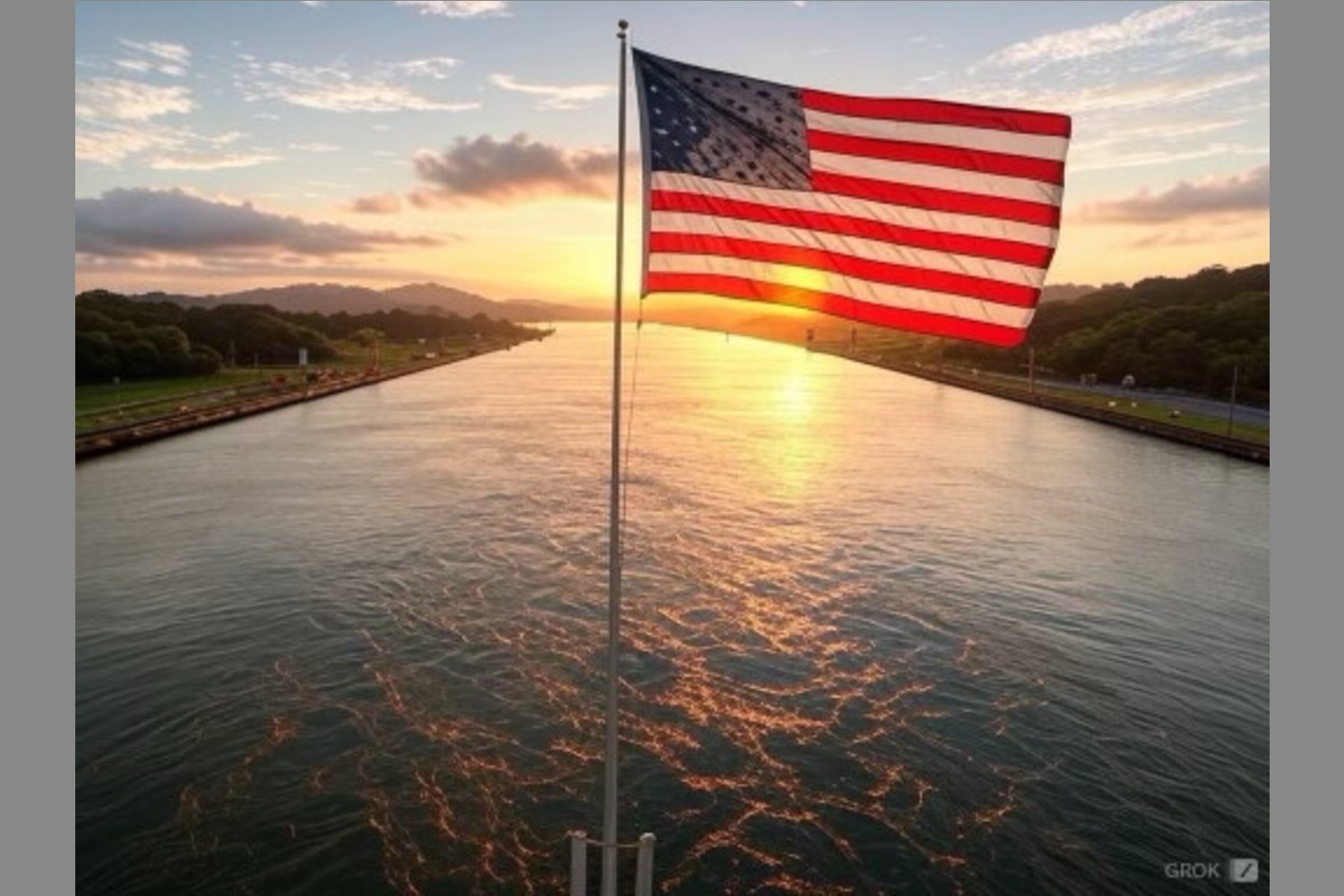 AI-generated image of an American flag in the Panama Canal