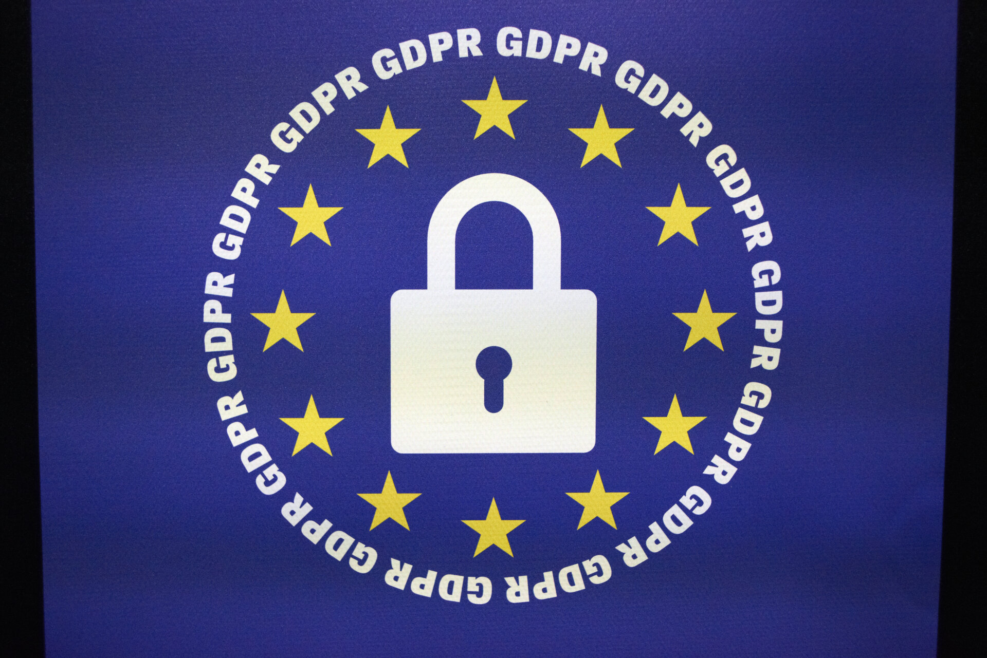 GDPR illustration featuring a lock surrounded by the 12 gold stars of the European Union