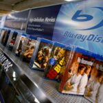 Blu-Ray moves displayed on a shelf in a store.