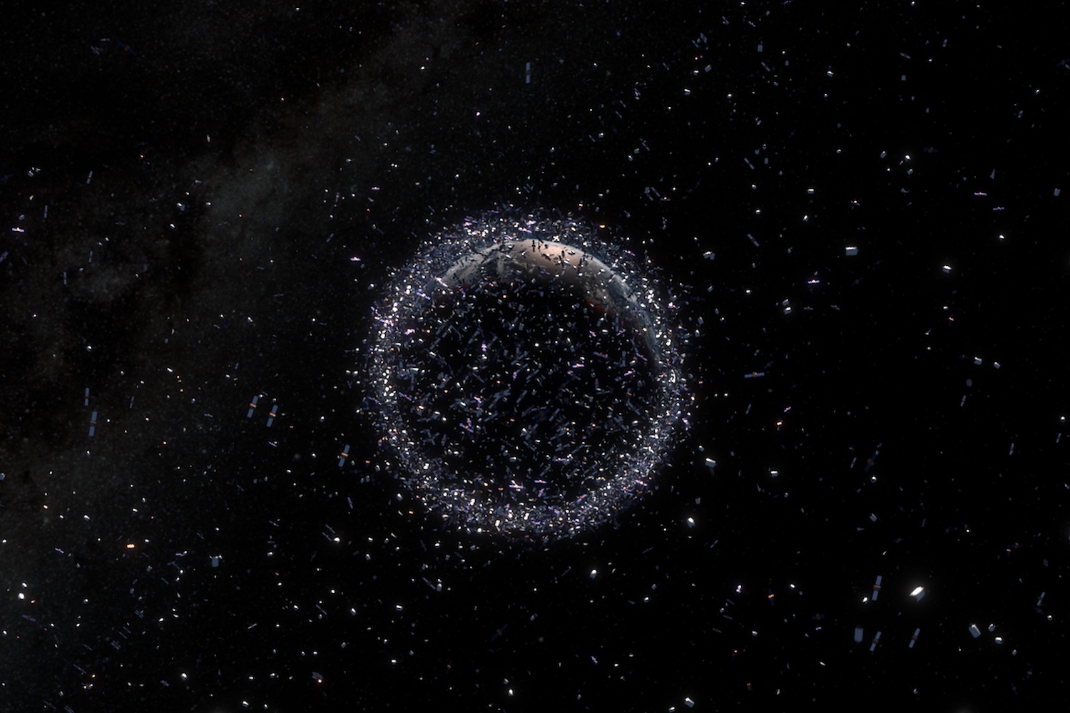 An illustration of space debris in Earth orbit.