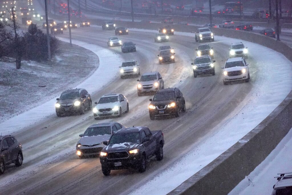 Commuters in Chicago during a winter storm in December 2022.