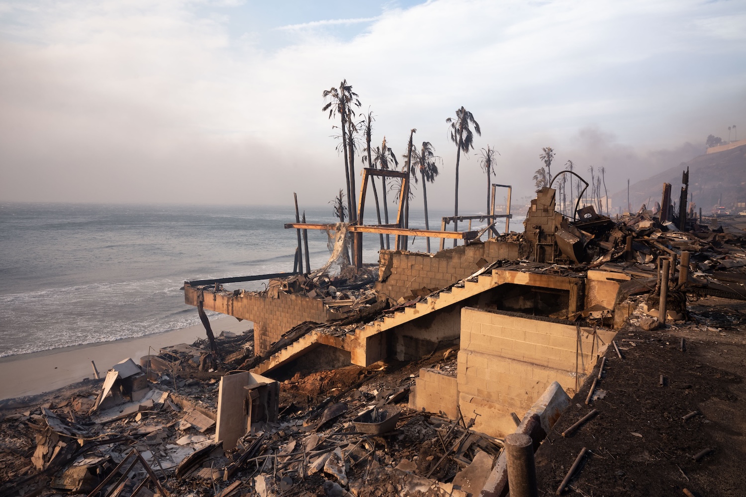 Dozens of beachfront homes in Malibu, CA were destroyed overnight in the Palisades Fire on Wednesday, January 8, 2025.