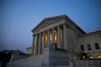 The Supreme Court building at twilight