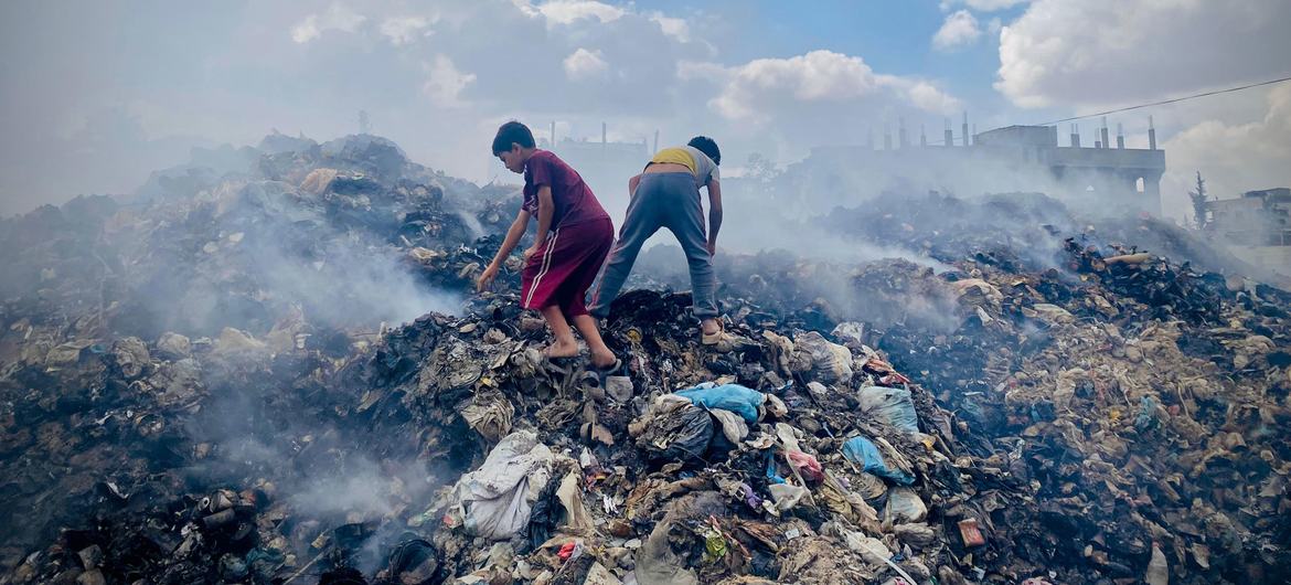 Over 330,000 tonnes of waste have accumulated in or near populated areas across Gaza, posing catastrophic environmental and health risks.