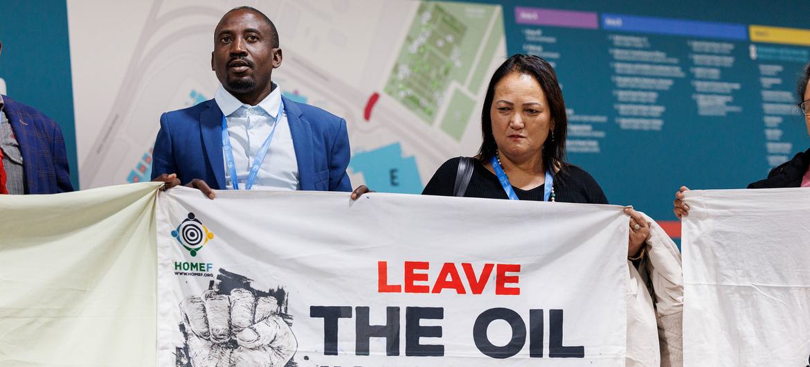 Activists protest against fossil fuels at COP29 in Baku, Azerbaijan.