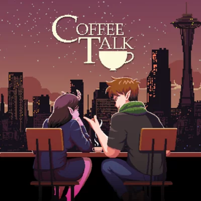 Coffee Talk key art showing two characters sitting down for a cup of coffee.