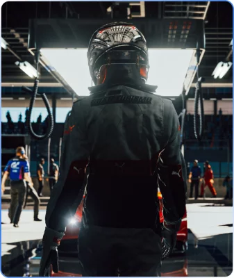 Gran Turismo 7 key art showing a racing driver from the back