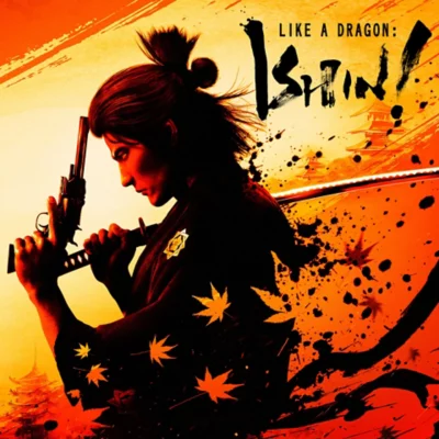 Like a Dragon: Ishin! key art showing a character holding a gun and a sword.