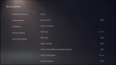 Screenshot of the PS5 User Interface for display and sound settings