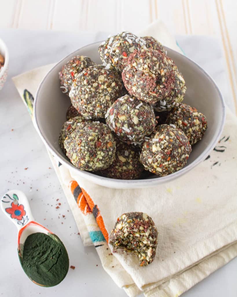 Vegan and paleo Spirulina Superfood Bites from The Grateful Grazer.