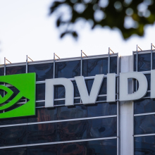 The Nvidia logo is seen on the exterior of an office building