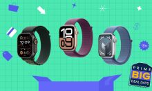 apple watch ultra, apple watch series 10, and apple watch series 9 on a green and blue background