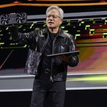 Nvidia CEO Jensen Huang on stage at CES 2025