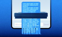 An imessage going through a shredder, like it would if you unsent a message.