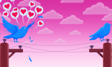 illustration of twitter birds chirping hearts