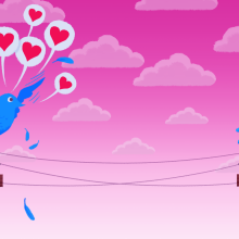 illustration of twitter birds chirping hearts