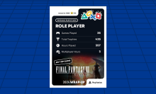 A summary card for Playstation Wrap-Up showing stats for 2024,