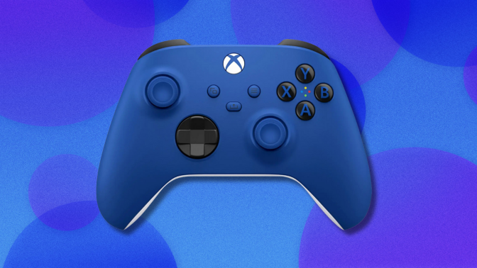 Blue Xbox controller on blue abstract background