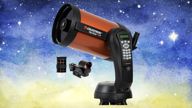 Celestron telescope against a starry background 