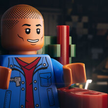 Pharrell Williams as a Lego mini-fig in "Piece By Piece."